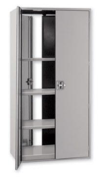 Pucel Double Door Storage Cabinet features all welded, heavy duty construction and include 4 shelves with keyed handle and 2 keys